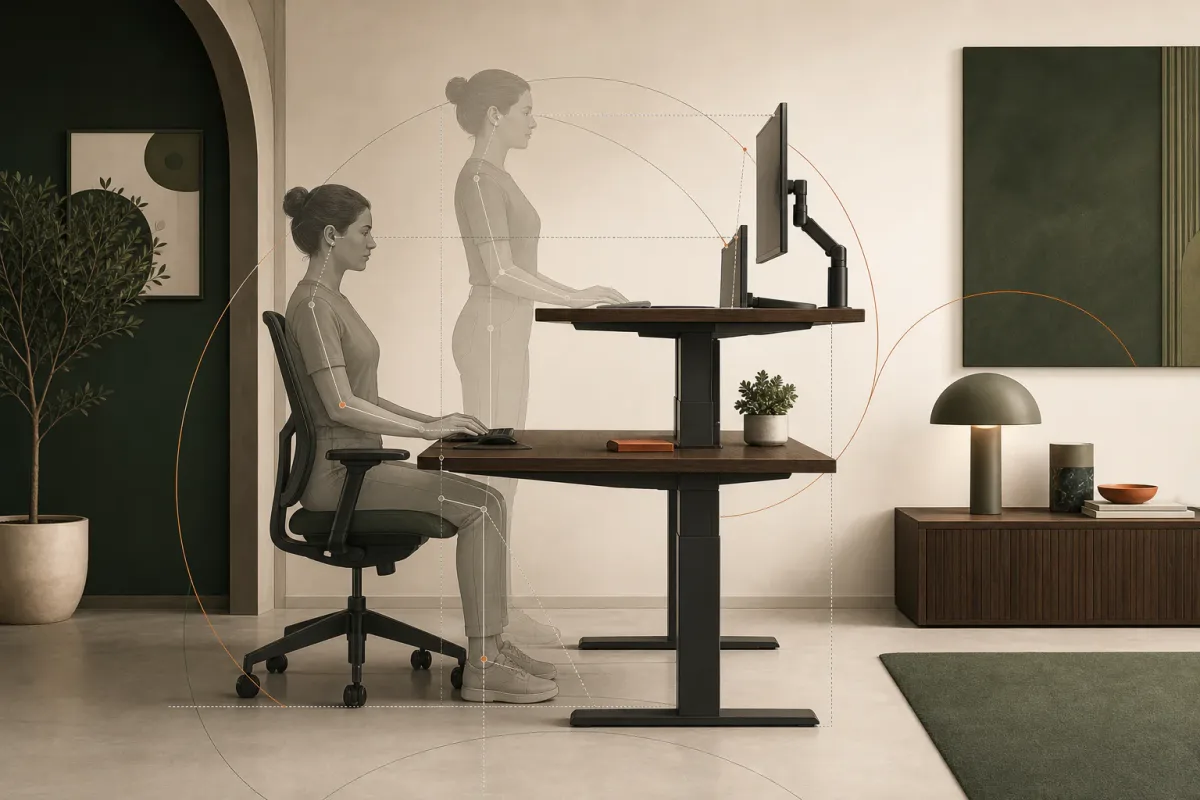 Sitting and standing posture positions at an adjustable desk